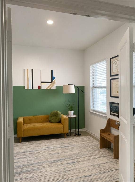 1816 Purtis Creek Drive, Forney, TX 75126 Interior room featuring wood-finish flooring, two-tone wall paint, recessed lighting, and horizontal window blinds