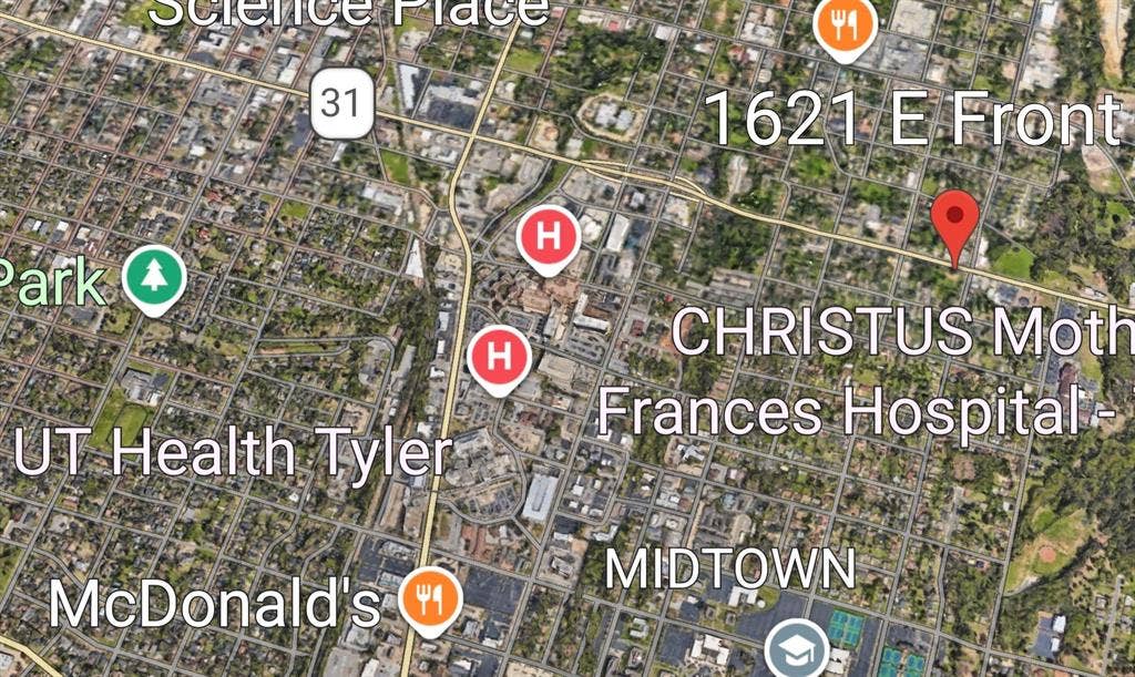 1621 E Front Street, Tyler, TX 75702 Satellite Map. Identifying the geographical coordinates and surroundings of the property