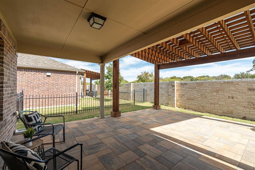 9116 Water Willow Way, McKinney, TX 75071 Expansive Covered Back Patio/Porch with Custom Pergola -Greenbelt View