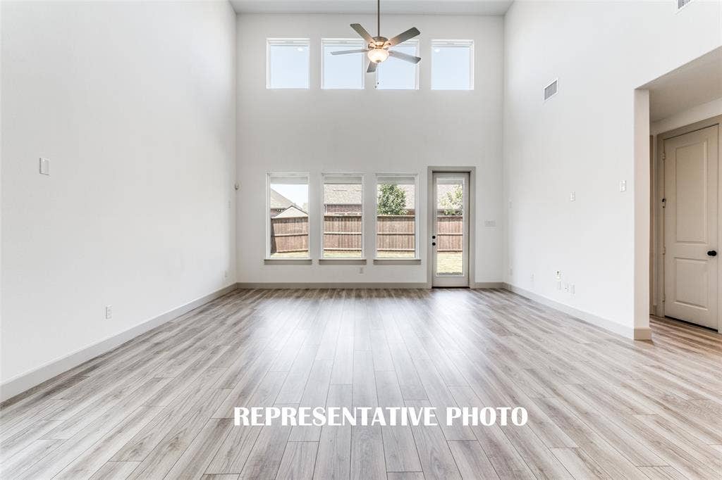1405 Mistflower Lane, Celina, TX 75009 With floor to ceiling windows, this home is flooded with natural light both upstairs and down! REPRESENTATIVE PHOTO