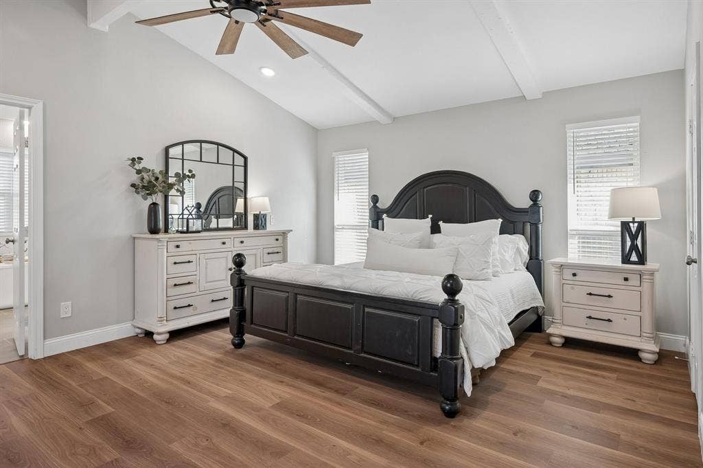 218 High Brook Drive, Richardson, TX 75080 Main-level primary bedroom lets light pour in.
