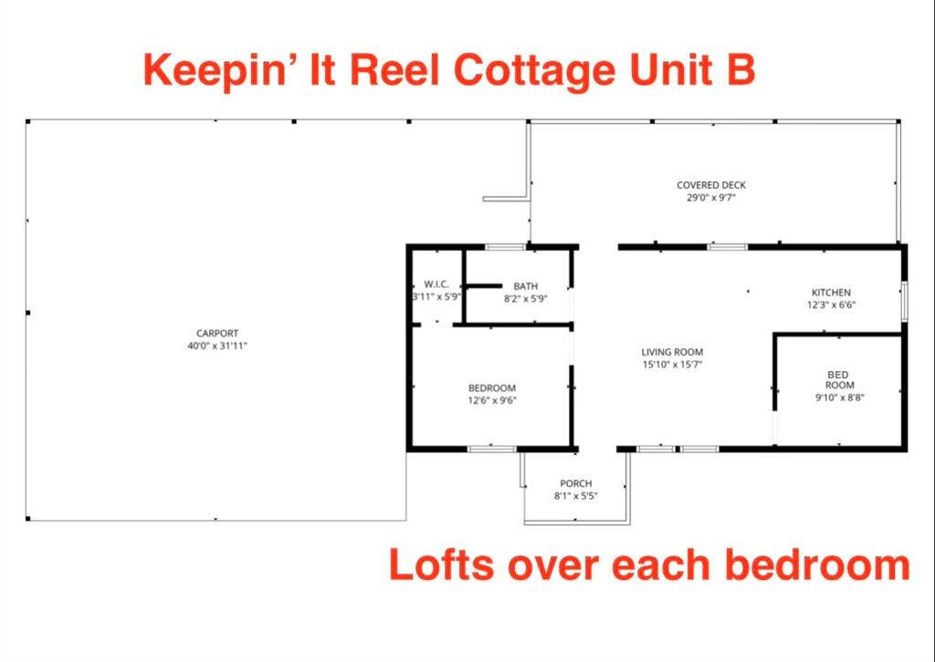 2 Split bdrms, 2 lofts over each bdrm