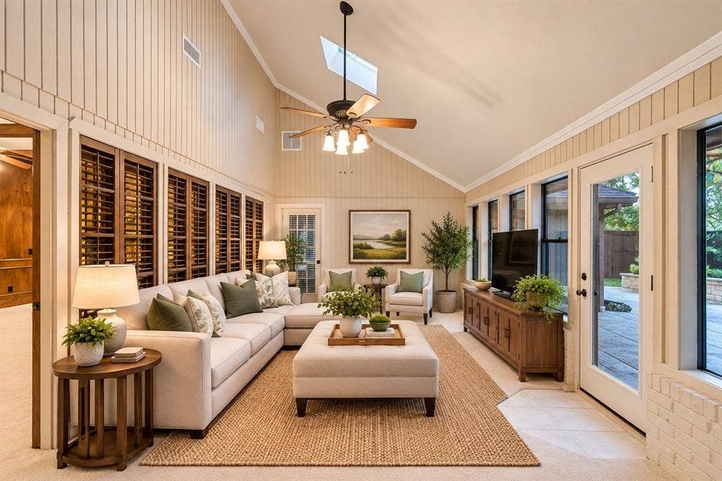 2404 Monmouth Court, Plano, TX 75075 Second Living Area w view to backyard, vaulted ceiling, virtual staging