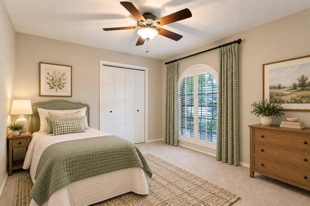 2404 Monmouth Court, Plano, TX 75075 Fourth bedroom w ceiling fan, virtual staging
