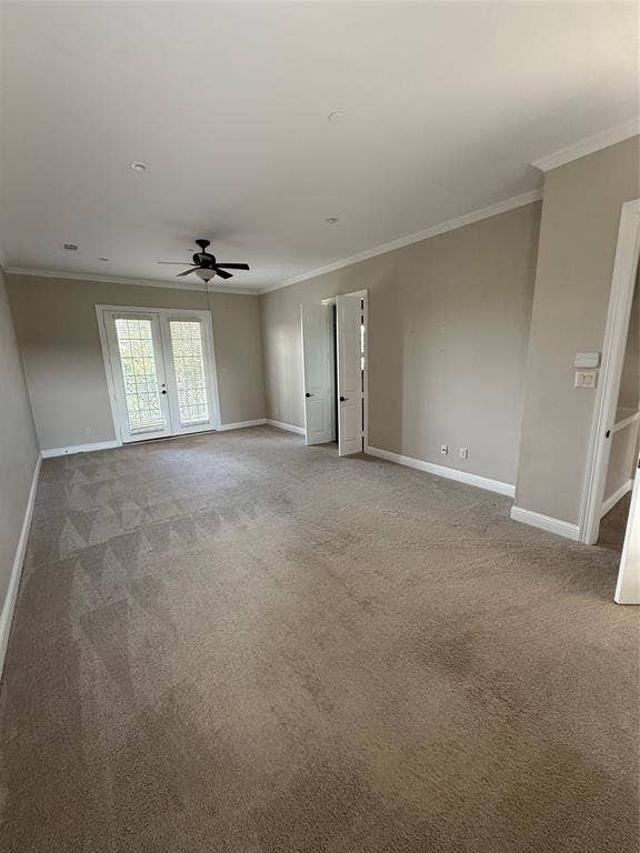 1025 Emerson Park Lane, Irving, TX 75063 Spacious room featuring carpeting, French doors with glass panes, recessed lighting, and a ceiling fan