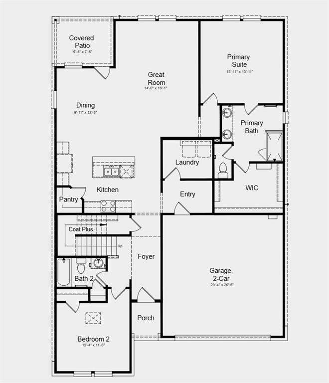 2331 Buffalo Bayou Way, Crandall, TX 75114 First Floor Plan - Additional Highlights Include: washer, dryer, refrigerator, gas drop at outdoor living for future grill, gourmet kitchen, whole house window blinds
