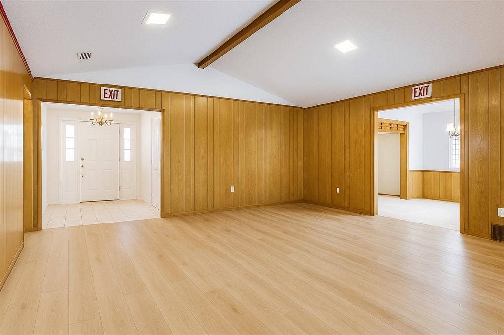 2007 Mistletoe Drive, Richardson, TX 75081 Entrance foyer featuring a chandelier, wooden walls, light wood finished floors, and healthy amount of natural light