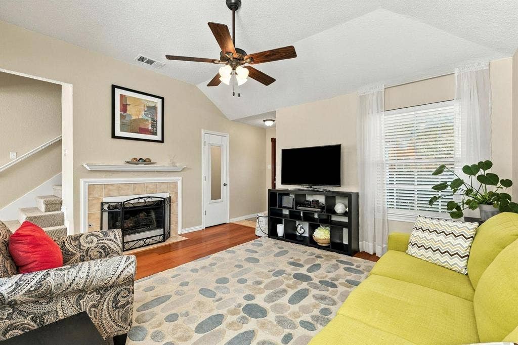 2524 Brooke Trail, Carrollton, TX 75006 Additional view of living room and fire place.