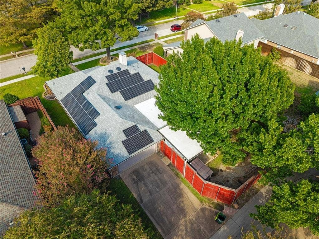 1508 Heidi Drive, Plano, TX 75025 This shows the location of the solar panels that are fully paid and convey to the new owner = hip roof and flat roof