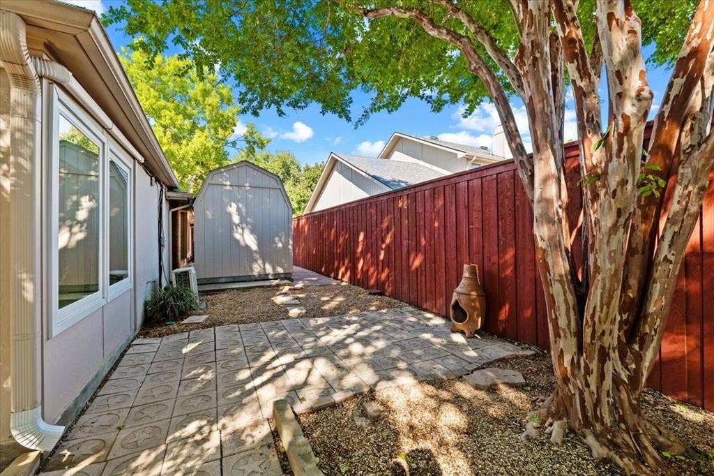 1508 Heidi Drive, Plano, TX 75025 more pavers = low maintenance east yard - storage shed is 8 x 14 ft