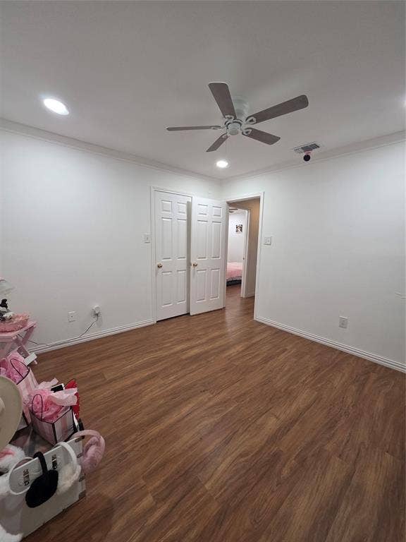 9436 Penny Lane, Irving, TX 75063 Room featuring wood-finish flooring, recessed lighting, a ceiling fan, and white paneled doors