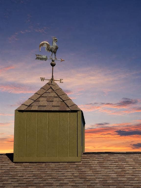 3210 Cortez Court W, Irving, TX 75062 Roof-mounted cupola featuring vertical siding, shingle roofing, and a decorative rooster weather vane