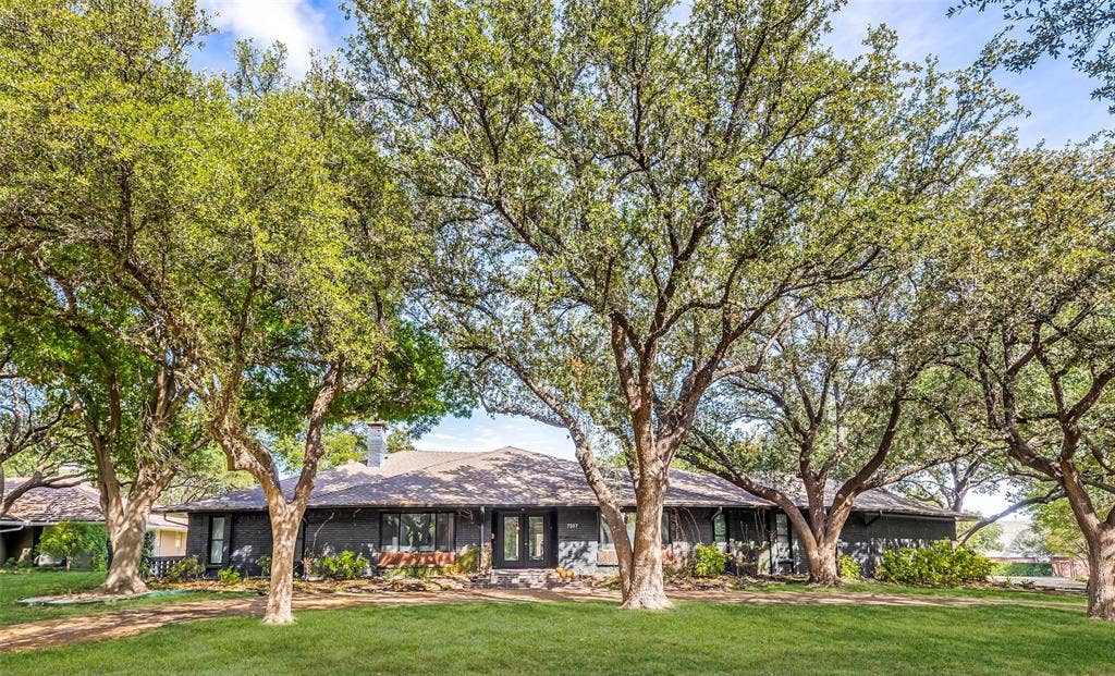 7257 Stefani Drive, Dallas, TX 75225 Beautiful setback, slightly elevated, and surrounded by 7 mature Oak trees.
