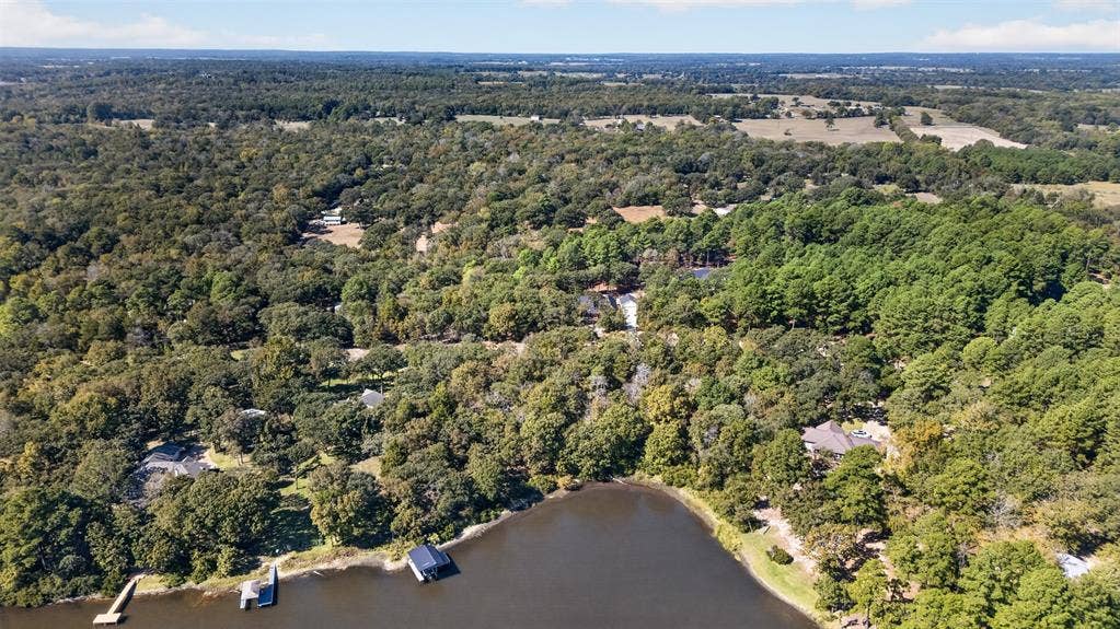 0 Safari Shores Drive, Larue, TX 75770 Aerial perspective featuring extensive wooded acreage, waterfront access, and private boat slips