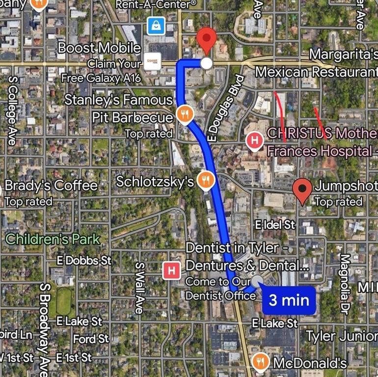 Geographic Location Map. Indicating the travel distance from the property to local commercial and medical services
