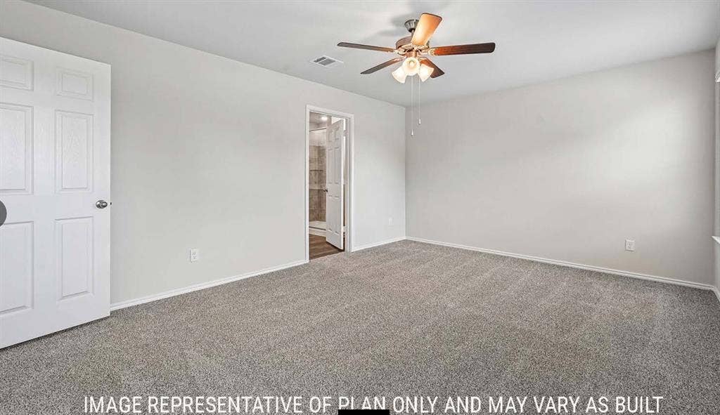 11813 Ceres Street, Lorena, TX 76655 Neutral-toned wall paint, carpeted flooring, and a central ceiling fan with integrated lighting