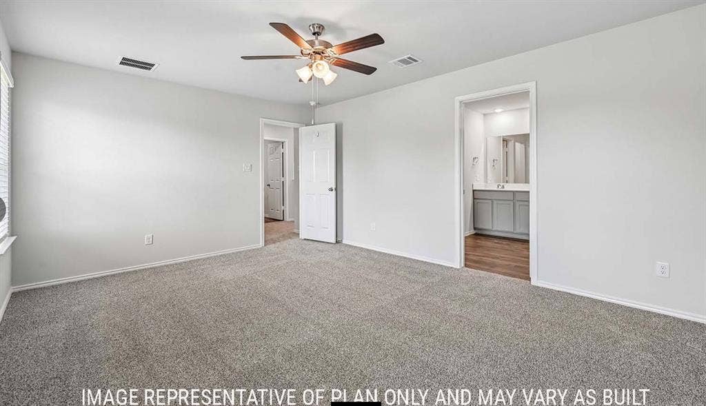 11709 Ceres Street, Lorena, TX 76655 Neutral wall palette featuring plush carpeting, a multi-blade ceiling fan with integrated lighting, and wooden-finish flooring in the secondary space