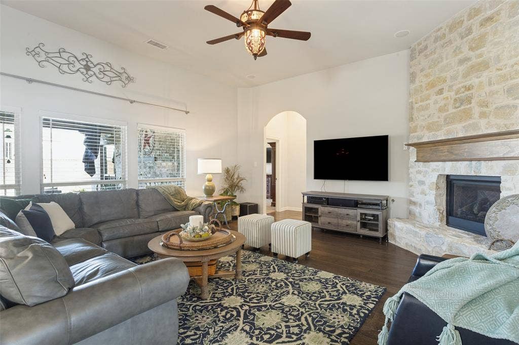 With a cozy stone fireplace for the cold nights coming!
