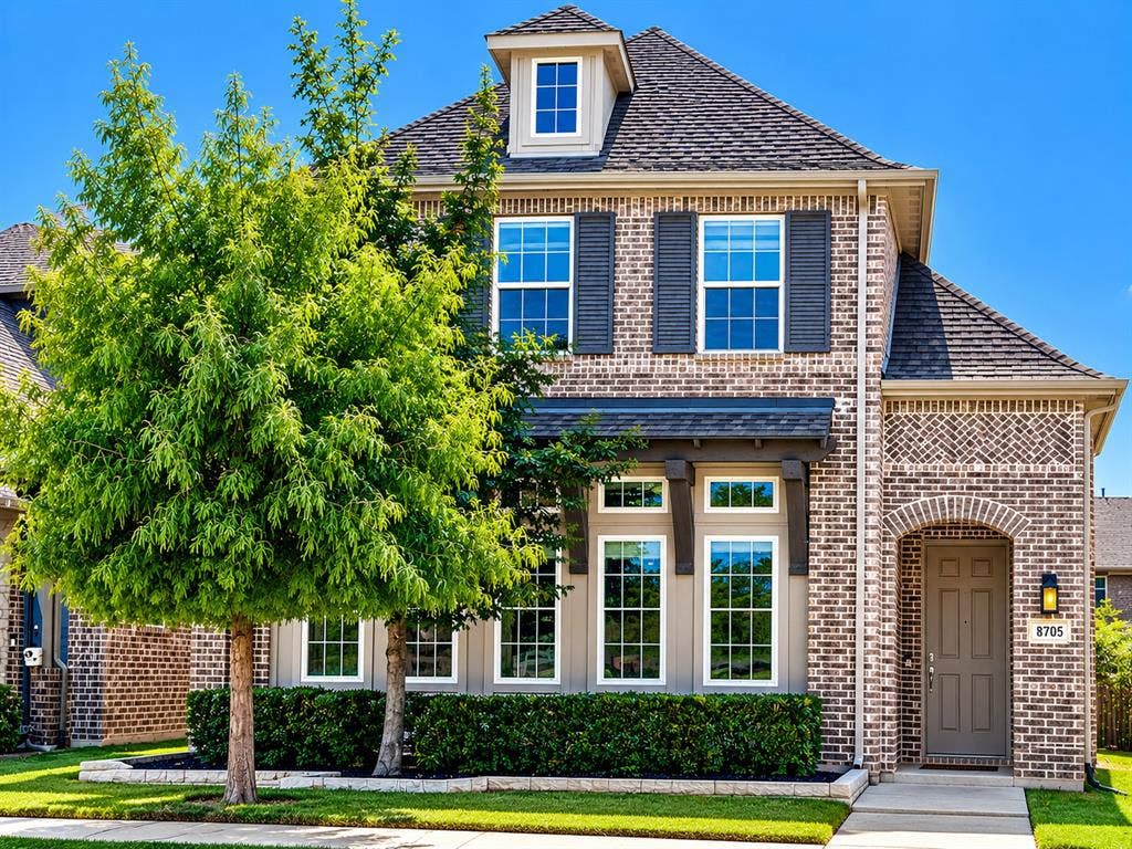 8705 Bethpage Drive, McKinney, TX 75070 Front Facade of the Property with Mature Landscapting