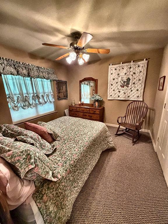 9031 Mallard Way, Larue, TX 75770 Room featuring wall-to-wall carpeting, ceiling fan with integrated lighting, and multiple windows