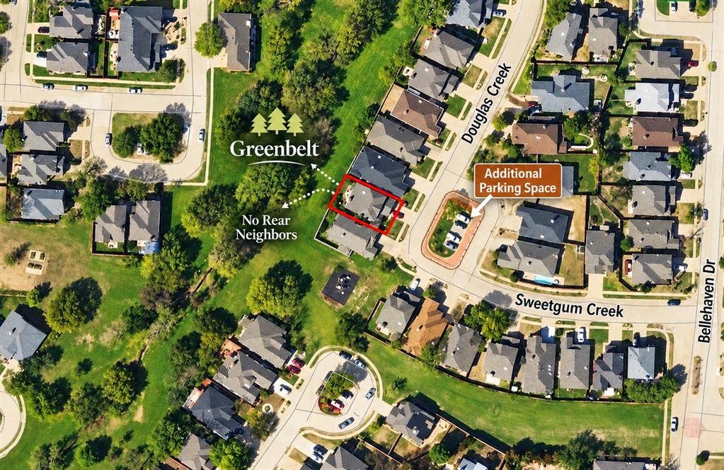 6821 Douglas Creek, Plano, TX 75023 Property Site Plan. Illustrating the physical placement of the property relative to designated infrastructure and local land use markers