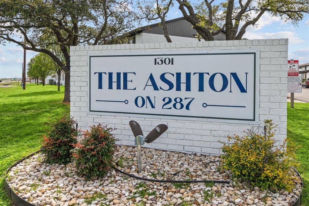 1301 W Hwy 287 ByPass, #108, Waxahachie, TX 75165 Community entrance sign at The Ashton on 287. Community view, not the specific exterior or interior of this unit.
