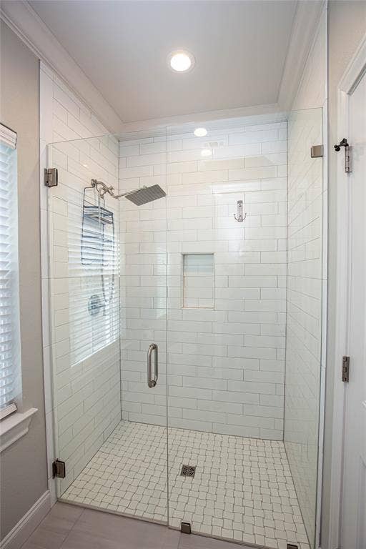 walk-in shower plus built-ins