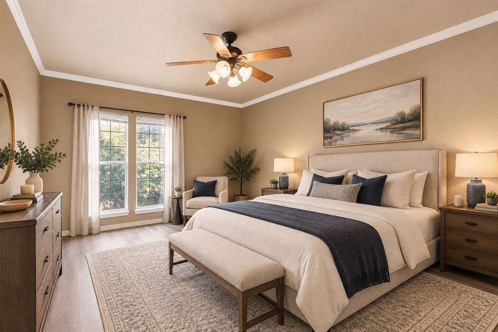 Virtually staged — Dream up your own oasis with plenty of space in the primary bedroom with ensuite bathroom.