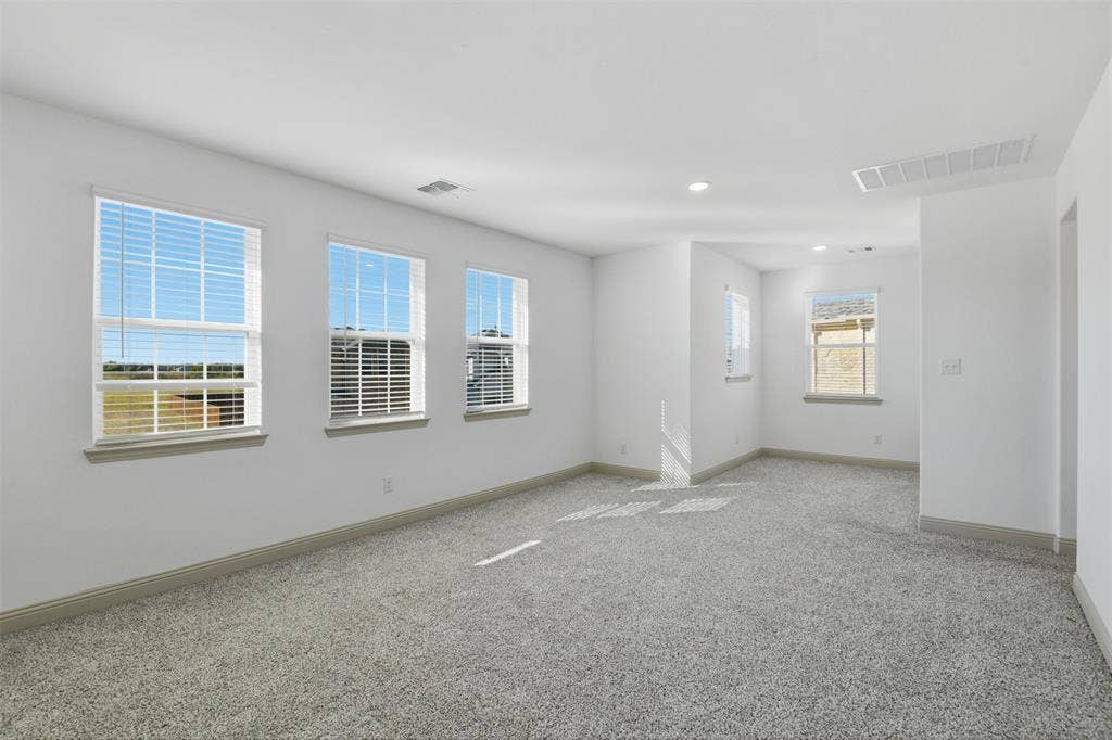 3125 Lucia Way, Princeton, TX 75407 Neutral-toned carpeted flooring, white walls, multiple windows with blinds, and recessed lighting