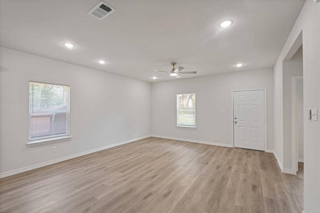 6144 Shawnee Drive, Mabank, TX 75156 Interior space featuring wood-finish flooring, recessed lighting, a ceiling fan, and white walls