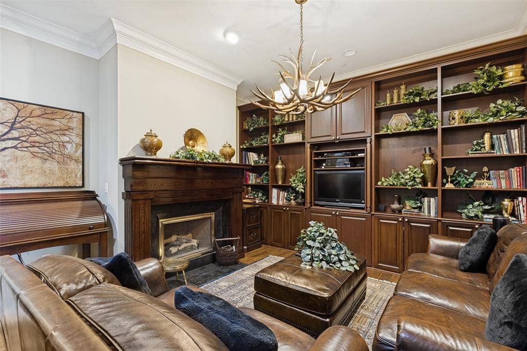2828 Hood Street, #508, Dallas, TX 75219 Wood flooring, decorative light fixture & fireplace
