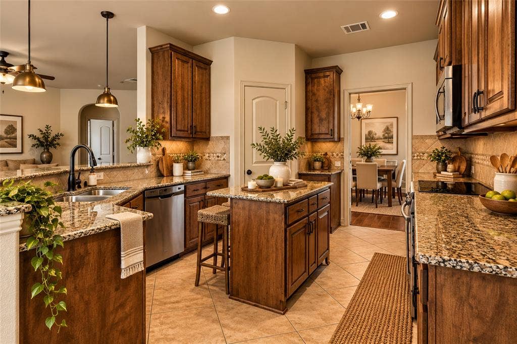 104 Aztec Court, Waxahachie, TX 75165 Kitchen with plenty of counter space and storage. Virtually staged.