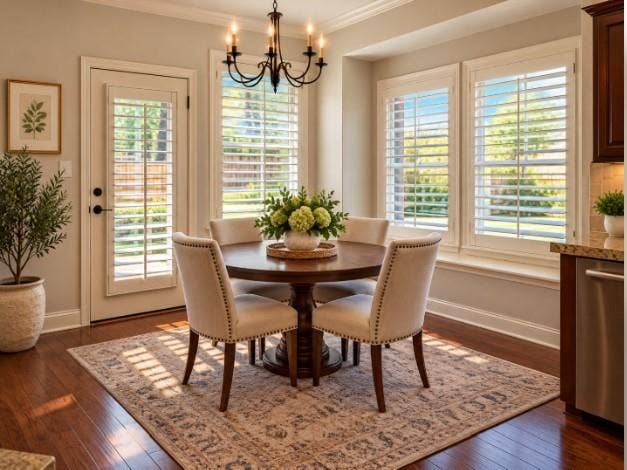 HardWood flooring, plantation shutters.