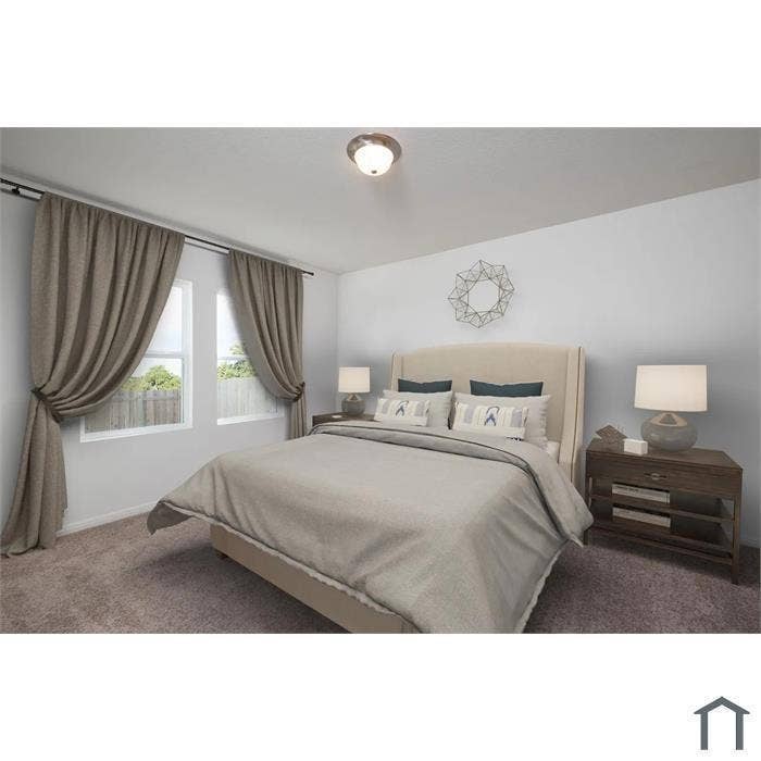 1805 Pueblo Street, Forney, TX 75126 Neutral-toned wall paint, plush carpeting, double windows, and flush-mount ceiling lighting