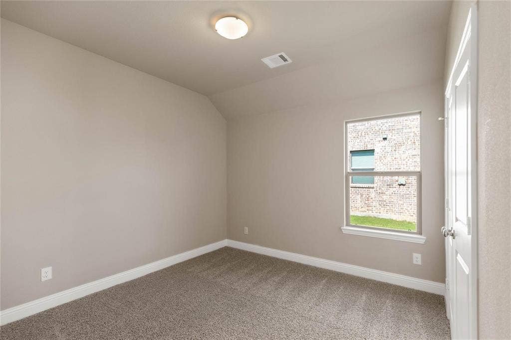 1253 Carinna Drive, Anna, TX 75409 Neutral-toned interior space featuring carpeting, a flush-mount ceiling light fixture, and a single-pane window with a white frame
