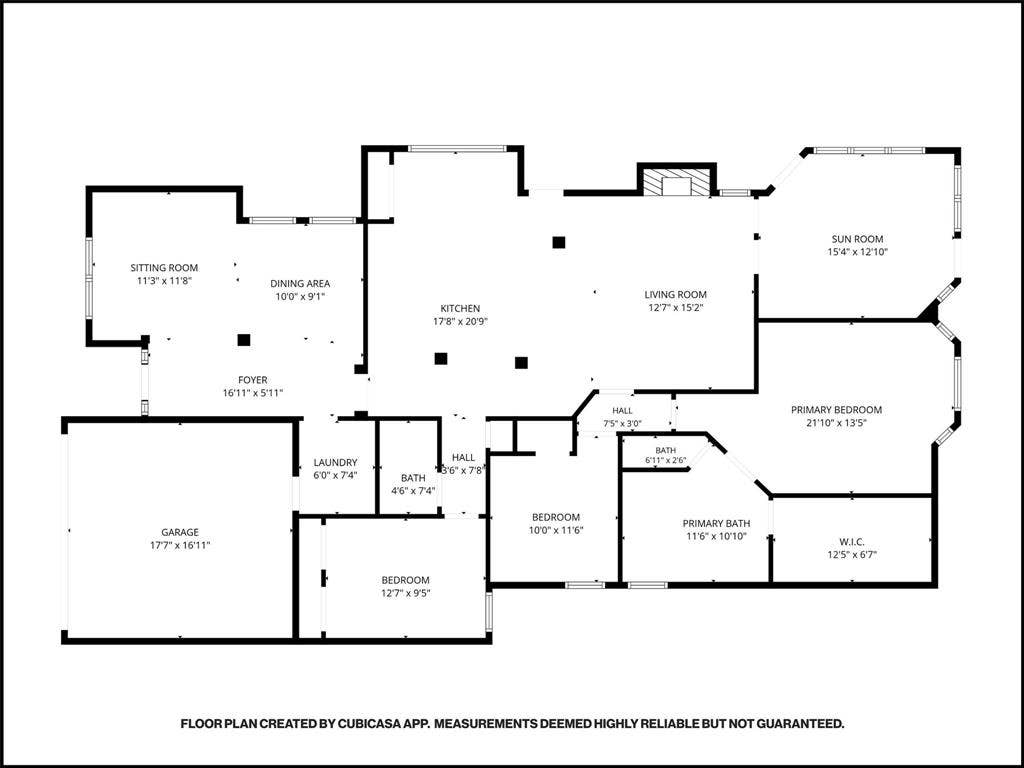 4010 Azure Lane, Addison, TX 75001 Floor plan: a thoughtful single-story layout with formal sitting and dining rooms, an open kitchen and living room, a sunroom, a split primary suite and two secondary bedrooms.