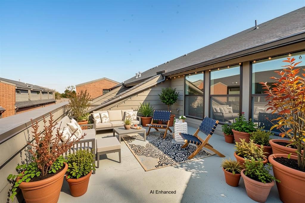614 Finley Court, Dallas, TX 75208 Rooftop terrace featuring horizontal lap siding, expansive windows, and perimeter metal railings