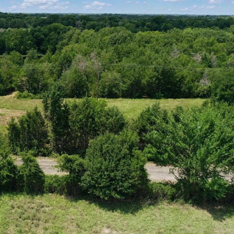 Lot 1 Morgan Road, Italy, TX 76651 Expansive acreage featuring mature trees, dense wooded areas, cleared grass fields, and an unpaved access path