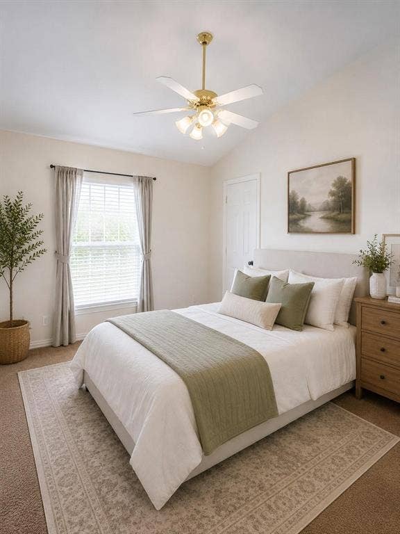 12004 Paducah Drive, Frisco, TX 75035 Peaceful bedroom with ceiling fan and room to spread out. Virtually staged.
