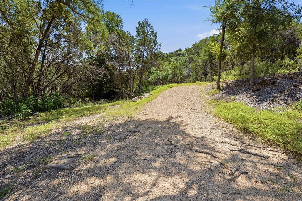 Unimproved land featuring a natural dirt path, varied topography, and abundant mature trees