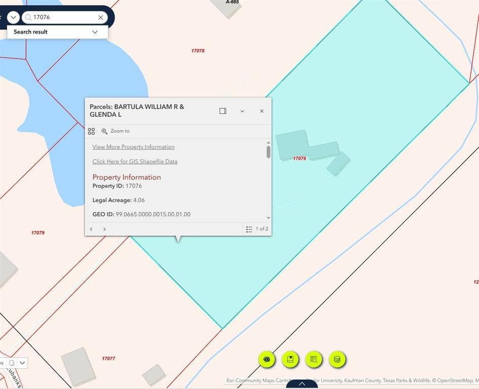 4.06 Acres GIS Parcel Map. Identifying the property boundaries, owner details, and official acreage for the property, Courtesy of Kaufman CAD
