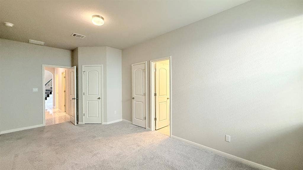 2937 Mossy Springs Drive, Leander, TX 78641 Neutral interior space featuring wall-to-wall carpeting, raised-panel interior doors, and a ceiling-mounted light fixture