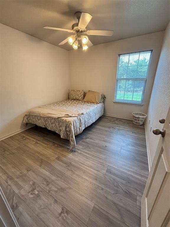 1 Mulberry Court, Morgans Point Resort, TX 76513 Wood-finish flooring, single-hung window with a grid pattern, and a ceiling fan with integrated lighting