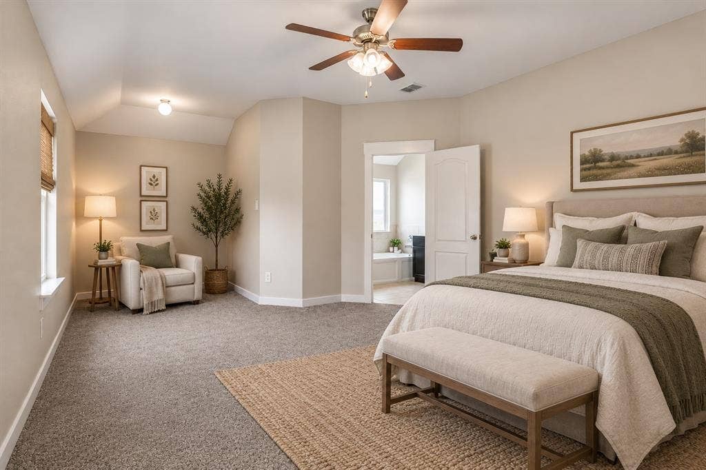 This master bedroom  is Virtual staged.  Measurements may not be exact