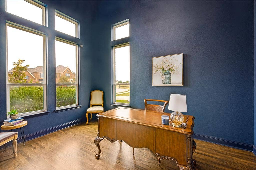 1730 Cottonwood Trail, Prosper, TX 75078 Private office with french doors and tall ceilings.