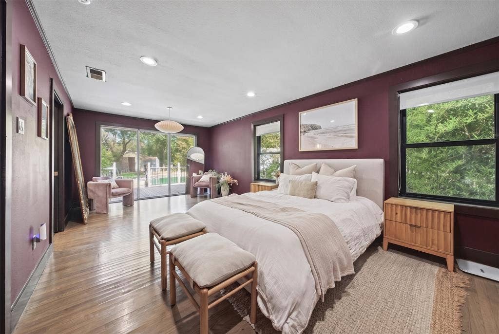605 Ranier Circle, Garland, TX 75041 Wood-finish flooring, recessed lighting, sliding glass door, and multi-pane windows