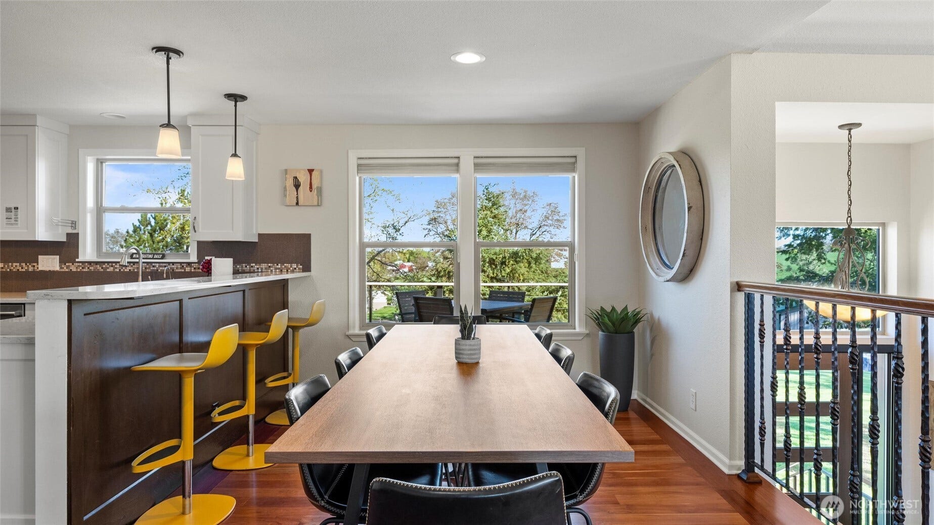The ample dining space can easily accommodate ten of your favorite guests!