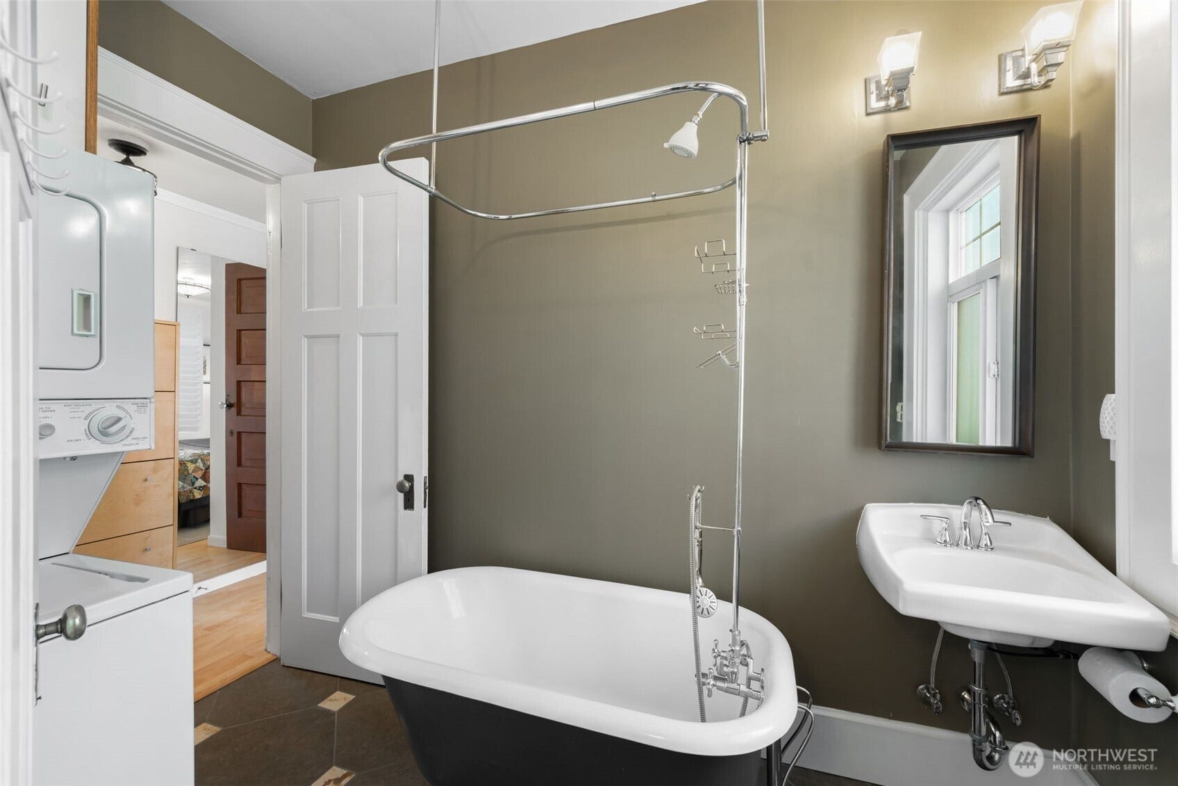403 Terry Avenue, #206, Seattle, WA 98104 Newly remodeled jack and Jill style bathroom with in-unit W/D.