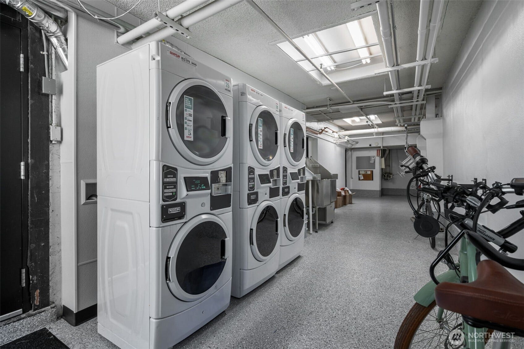 403 Terry Avenue, #206, Seattle, WA 98104 Newly remodeled laundry room with new machines, bike storage and a dog washing station.