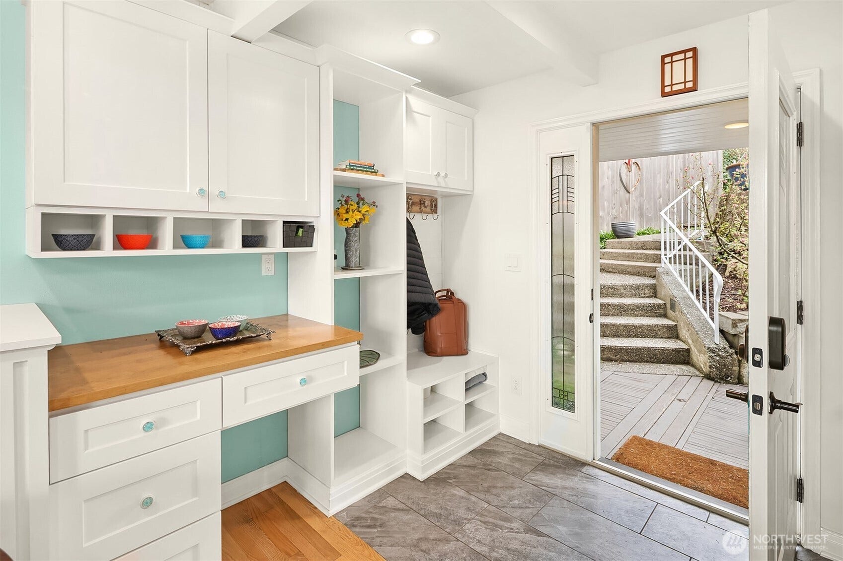 The entry built-ins make the perfect "drop zone" for all your things.